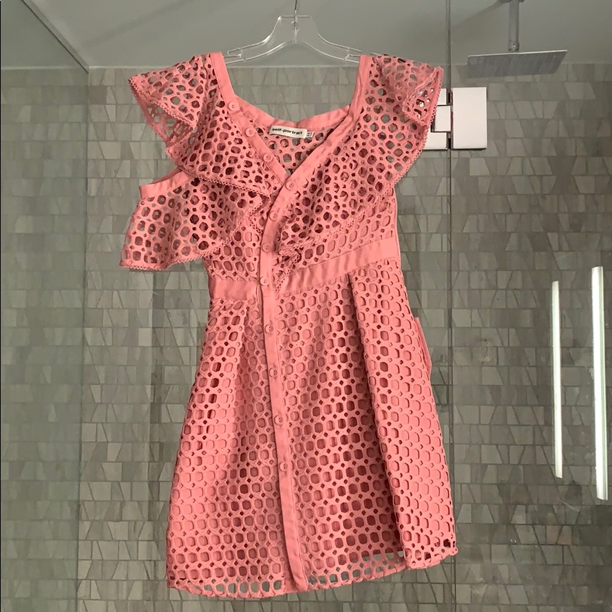 Self Portrait Lace Frill Mini Pink Dress